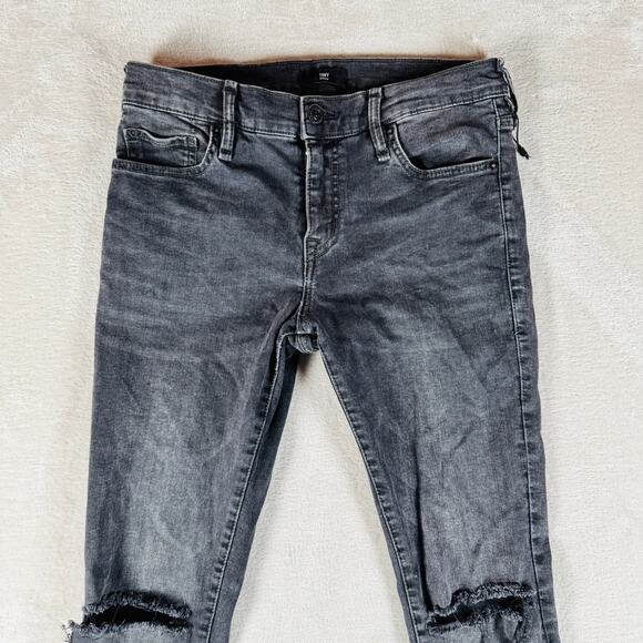 True Religion Jeans Men 31 Faded Black Denim Tony Skinny Destroyed Knees Zip Fly - Picture 2 of 13